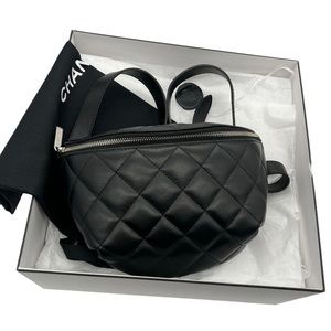 Chanel Uniform New Pouchette Clutch Belt Black Quilted Leather